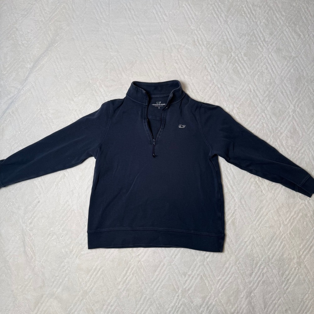 Preppy Coastal Vineyard Vines Boys Quarter Zip Navy Whale S 8-10